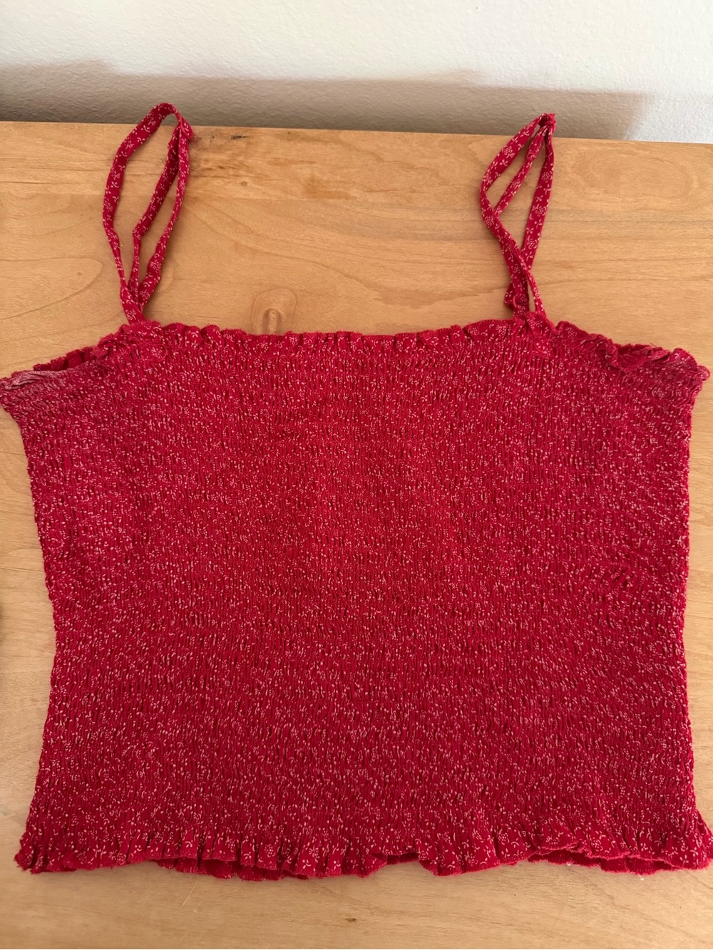 Brandy Melville Vintage Red Smocked Knit Spaghetti Strap Crop Top